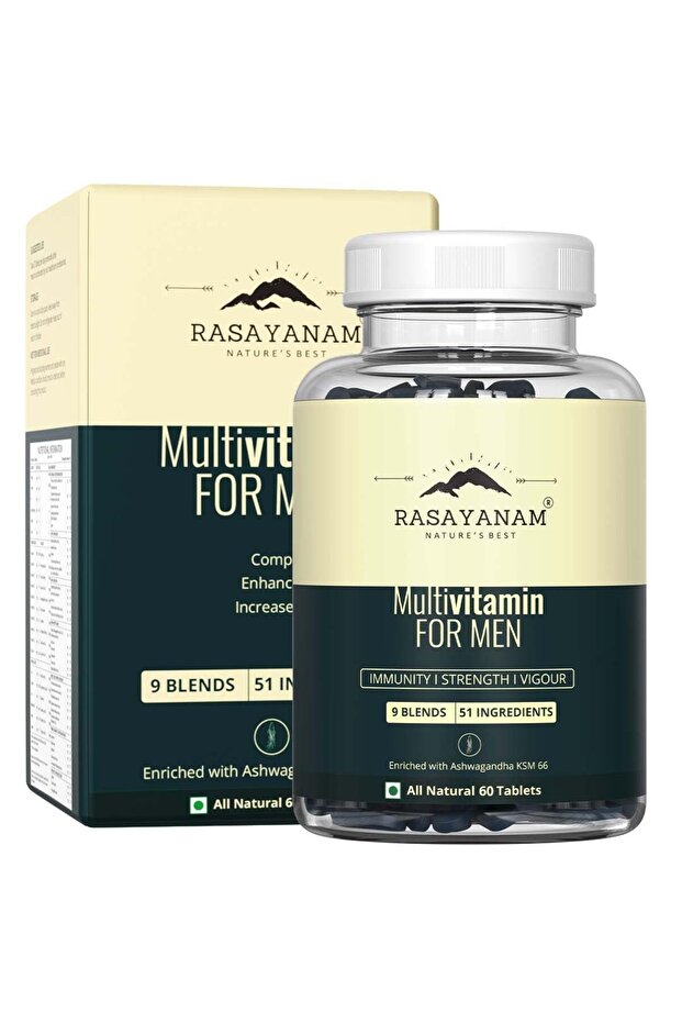 Rasayanam Multivitamin for Men 60 Tablets | 51 ingredients & 9 Blends