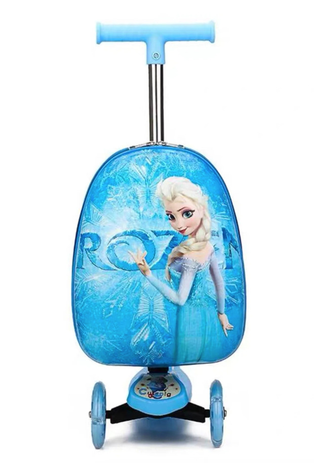Kids Ride-on Travel Trolley Bag, Frozen Theme Blue color, Wheeled Luggage with Padded Seat