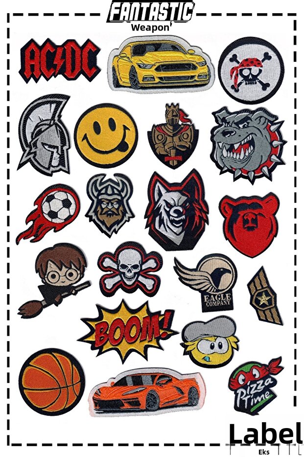 20-Piece Iron-On Woven Patch Set for Boys, Bulk (20 Pieces)