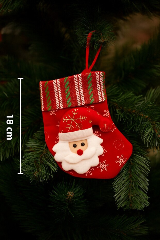 18 cm Velvet Green Striped Santa Claus Patterned Christmas Stocking – Mini Tree and Home Decor Ornament