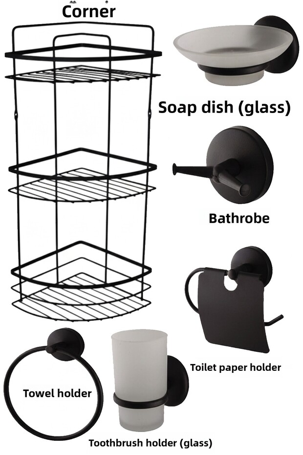 Bathroom Accessories Three-Tier Corner Paper Holder Towel Rack Soap Dish Brush Holder Robe Hook Set