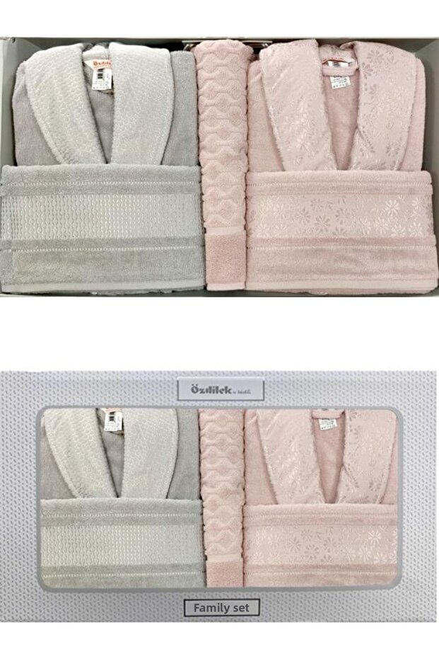 Blossom happy family bathrobe set - pink grey
