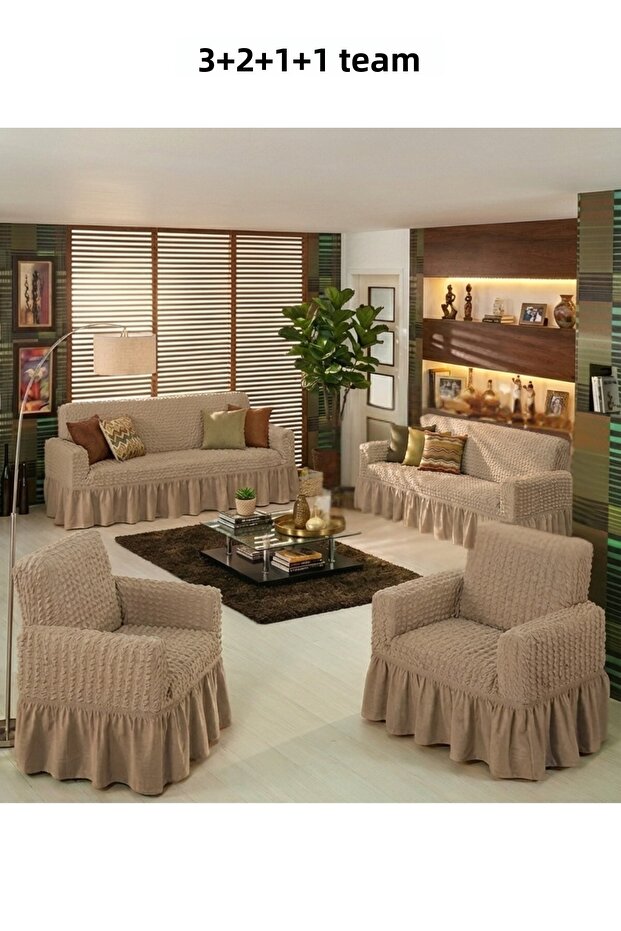Bürümcük 3+2+1+1 Sofa, Couch, Sofa Bed Cover, with Skirt, Stretch, Flexible, Elastic, Sofa Cover Set