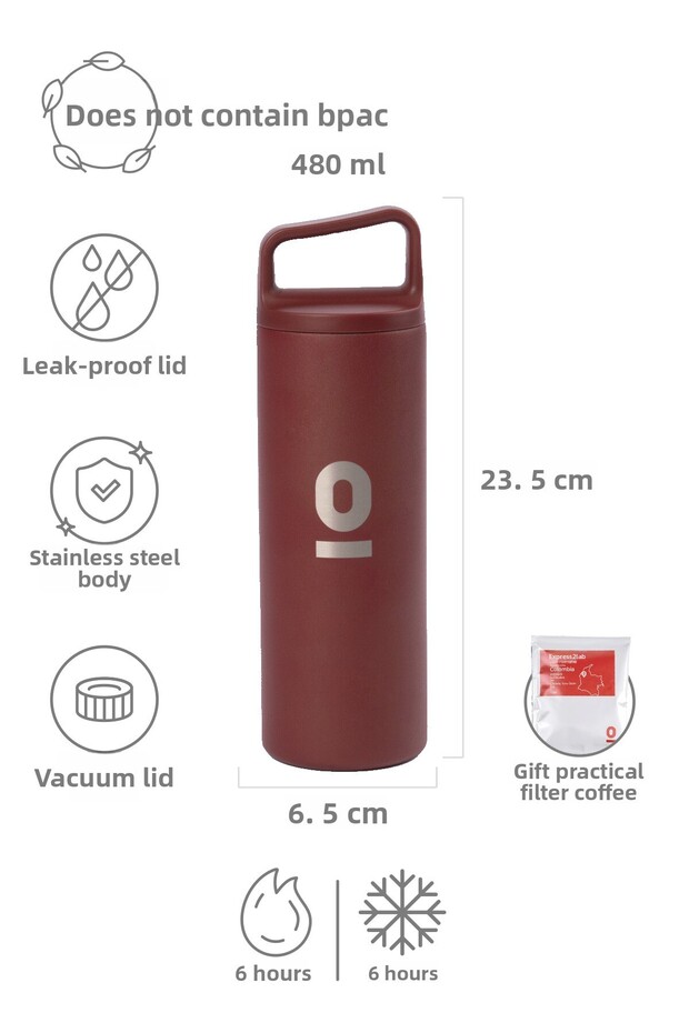Claret Red Thermos with Stainless Steel Holder 480 ml No:51