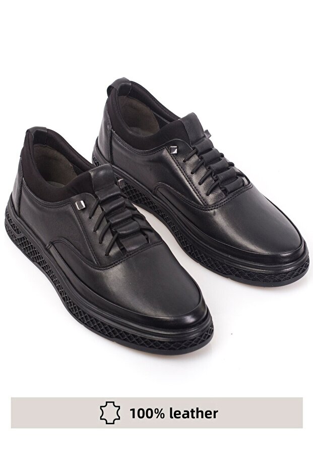 جلد طبيعي مطاطا Laceless أحذية رجالية العظام كاملة