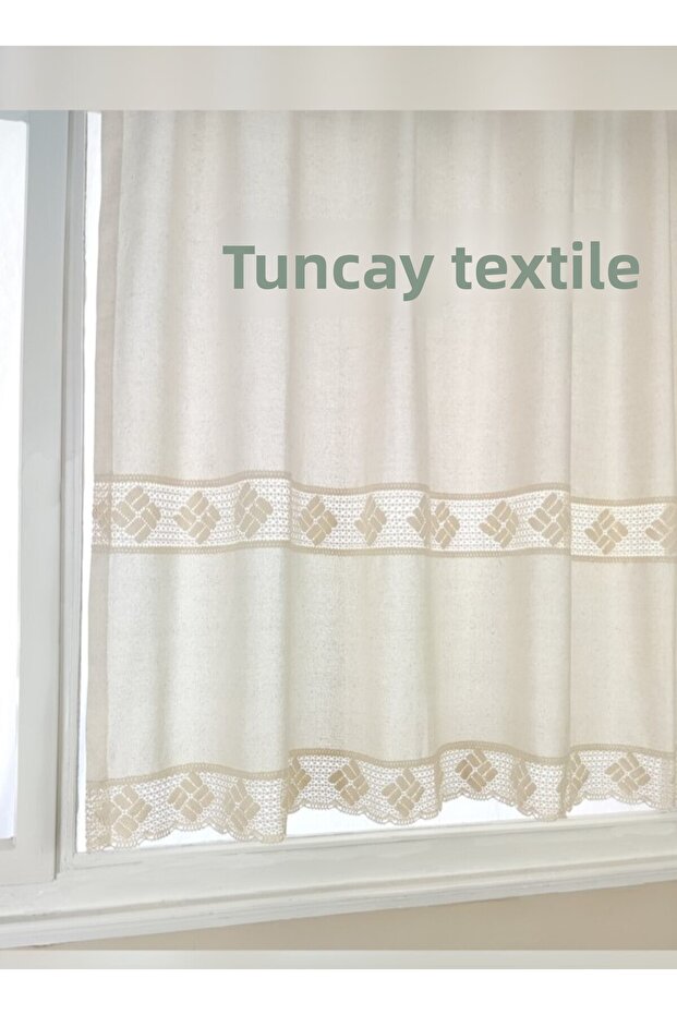 Buldan Work Authentic Curtain 100% Cotton Natural Linen Sunshade Curtain with Laces on the End