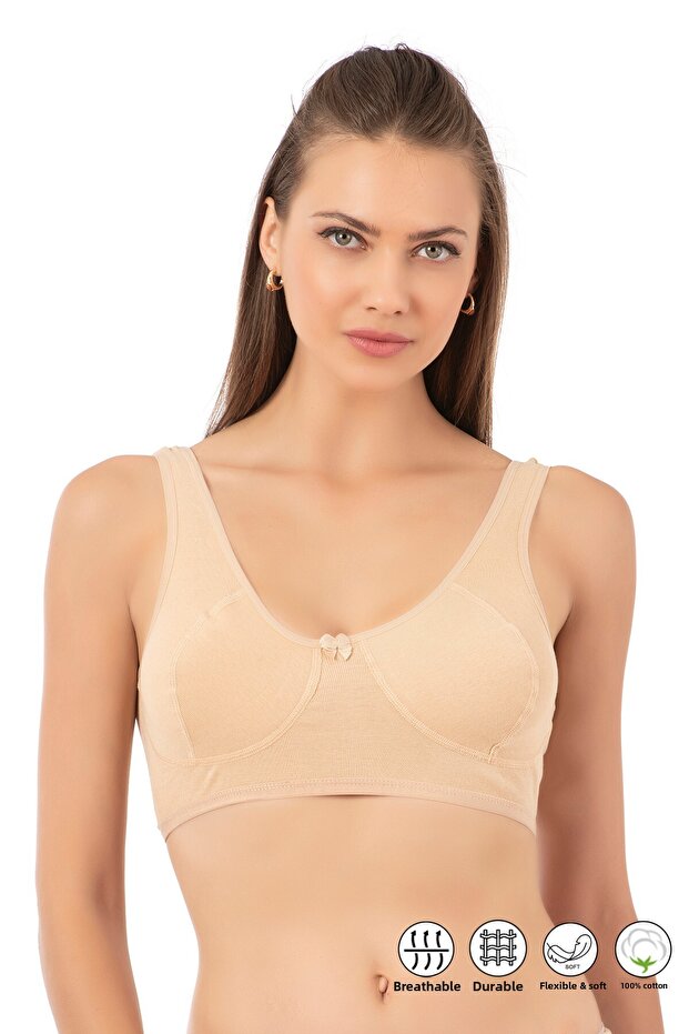 Özkan 0564 Women's Cotton Ribbed Empty Cup Non-Supported No Wire No Underwire Thick Strap Half Tank Bra