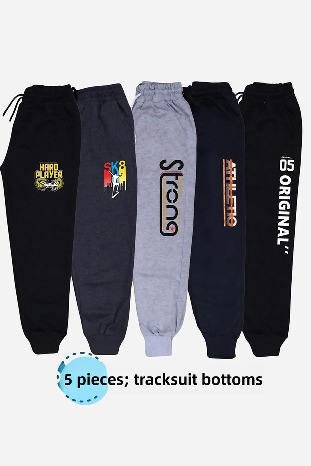Boys' Printed 5-Piece Mixed Sweatpants with Pockets