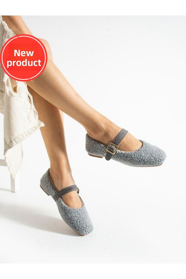 Women's Winter Belted Buckle Plush Wool Furry Dowry Bundle Fluffy Indoor Outdoor Ballet Flats Stc1148