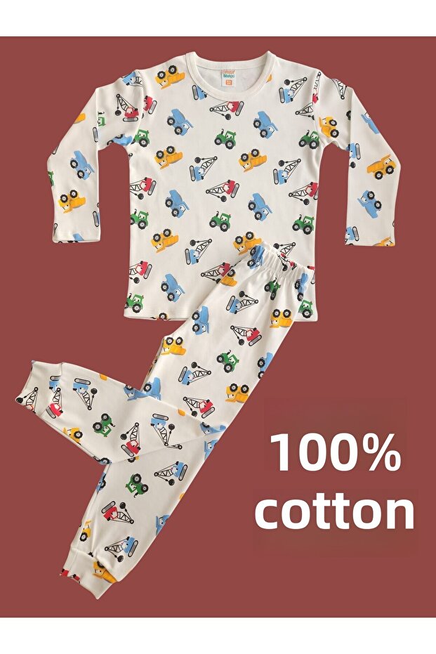 Long-Sleeved Patterned Kids Pajama Set #printedkidspajamas #laundrygarden #cranepatternpajamas