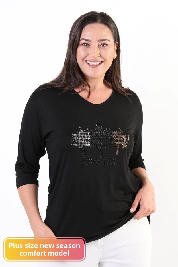 Large Size New Season Casual Comfort Model Leaf Pattern Stone Printed Half Sleeve Mother 4 Seasons Blouse