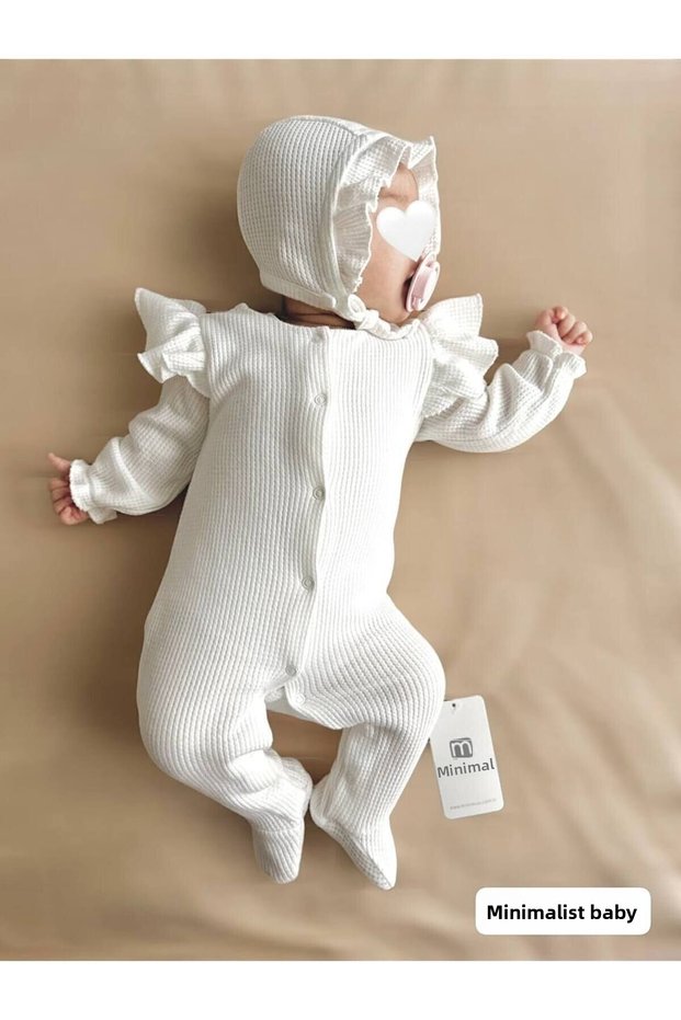 Newborn Baby Girl Rompers Set Helen Lora Hat Waffle Baby Set Cotton Hospital Outlet