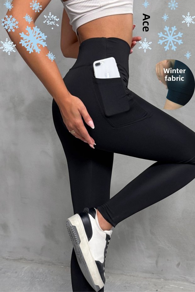 Women's Winter Fleece-Lined High-Waist Slimming Leggings with Pockets