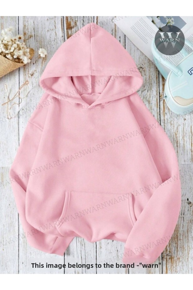 Rózsaszín kapucnis pulóver 3 szálas téli uniszex pamut, 100% pamut - 1