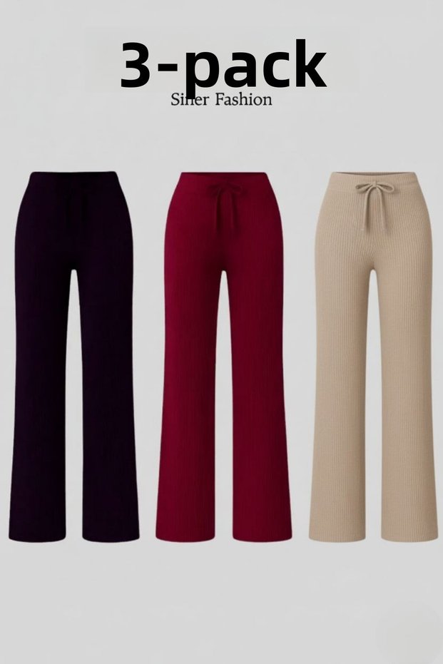 Women's 3-Pack Ribbed Wide-Leg Relaxed Everyday Trousers
