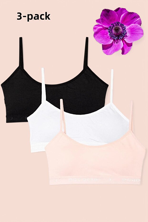 Girl Young Mixed Color Rope Strap Padded Half Tank Top Bustier 3-Piece Training Bra