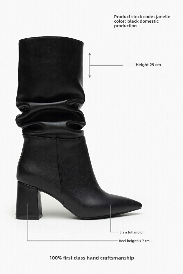 Dámské kozačky na podpatku Janelle Black Matte Bellows Pointed Toe - 3