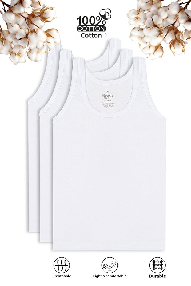 Özkan 0702 3-Pack Boy Waiter Boy 100% Cotton Single Jersey Fabric Undershirt