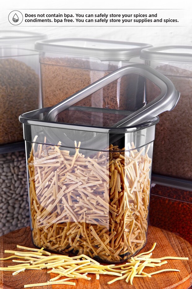 6-Piece Labeled Moly Rectangular Food Storage Container Set 2000ml - Multi-Made Set with Lid 2 Liters - 2