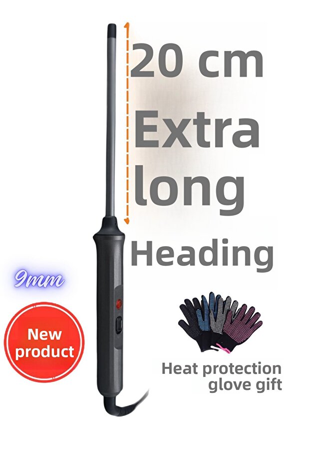 9 mm Curly Thin Afro Wave Curling Iron (Gloves, 20 cm Extra Long Head)