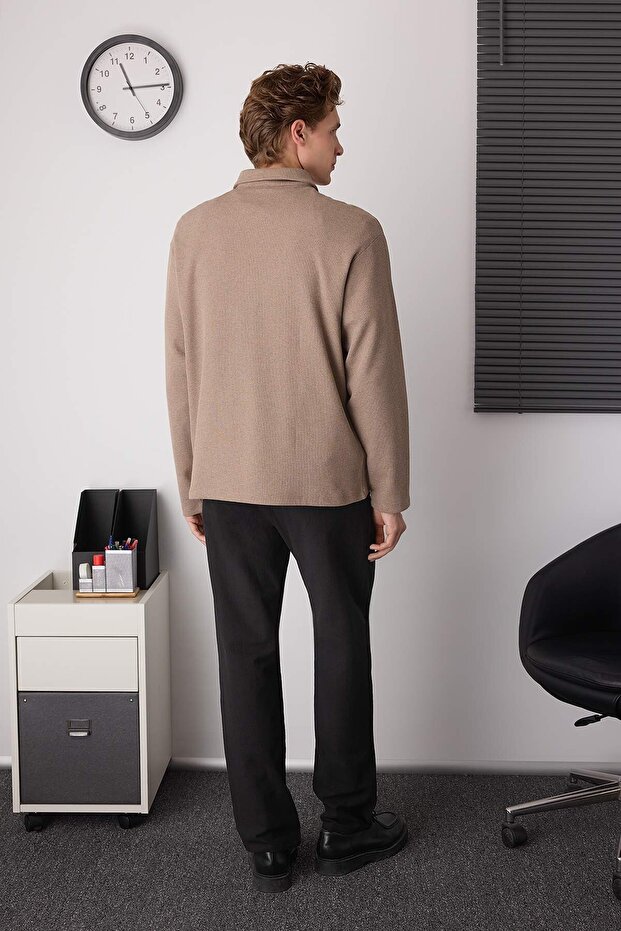 Kamienna koszulka polo oversize z prostym kołnierzem Koszulka polo/bluza TMNAW26PO00000 - 4