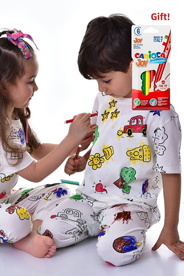 Kids Pajama Set with the Cutest Characters, Colorable with Its Special Pen (Does Not Leave Stains After Washing)