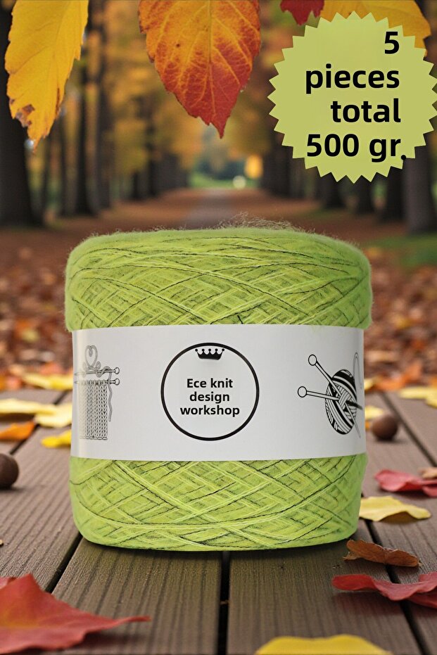 Double Ply Yellow Angora Mixed with Black Glitter Design Knitting Yarn (500 Gr.)