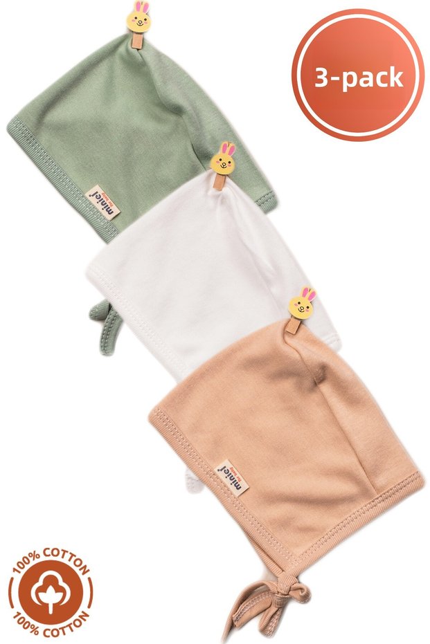 Unisex Baby Combed Organic Cotton Newborn 3-Piece British Baby Hat Colorful Set