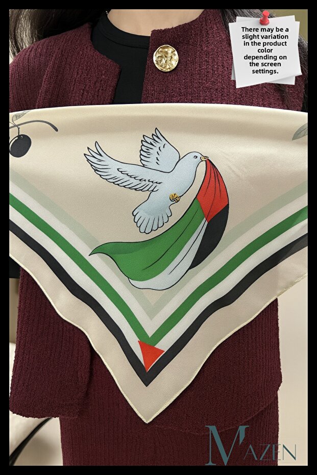 Palestine Themed Peace and Freedom Scarf | Olive Branch and Dove | 3-Sided Design, Chiffon | Unisex