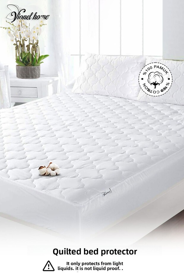 100% Cotton, Quilted Mattress Protector Sheet, Fitted Full Edge, Fiber Filled, Single and Double