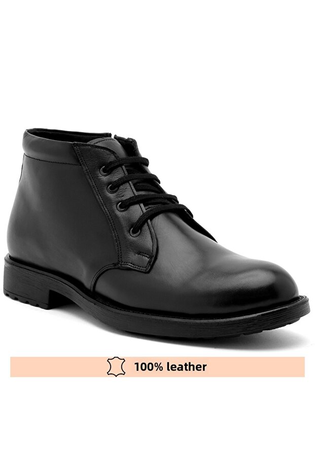Genuine Leather Black Zippered Comfortable Fit Winter Boots 36-47