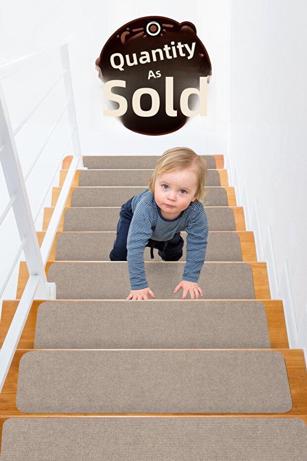 Halifleks Adhesive Base Stair Tread Mat Rip Carpet with Anti-Slip Base - Milky Brown