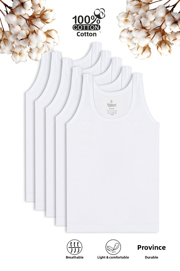 Özkan 0702 5-pack boys' undershirts, available in various sizes, 100% cotton supreme fabric