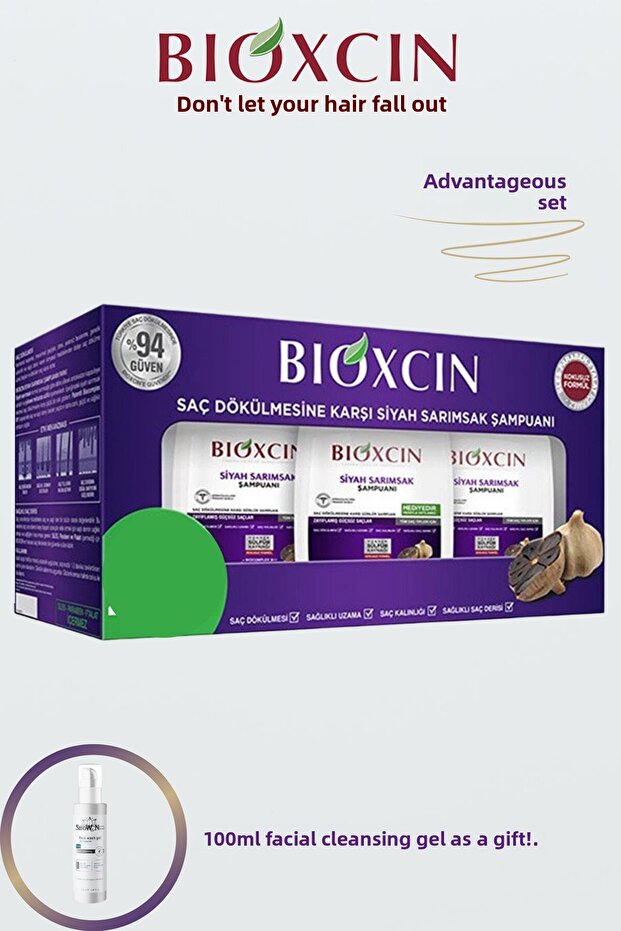 Anti-Hair Loss Black Garlic Shampoo Buy 3 Get 2 + 100ml Face Wash Gel Gift