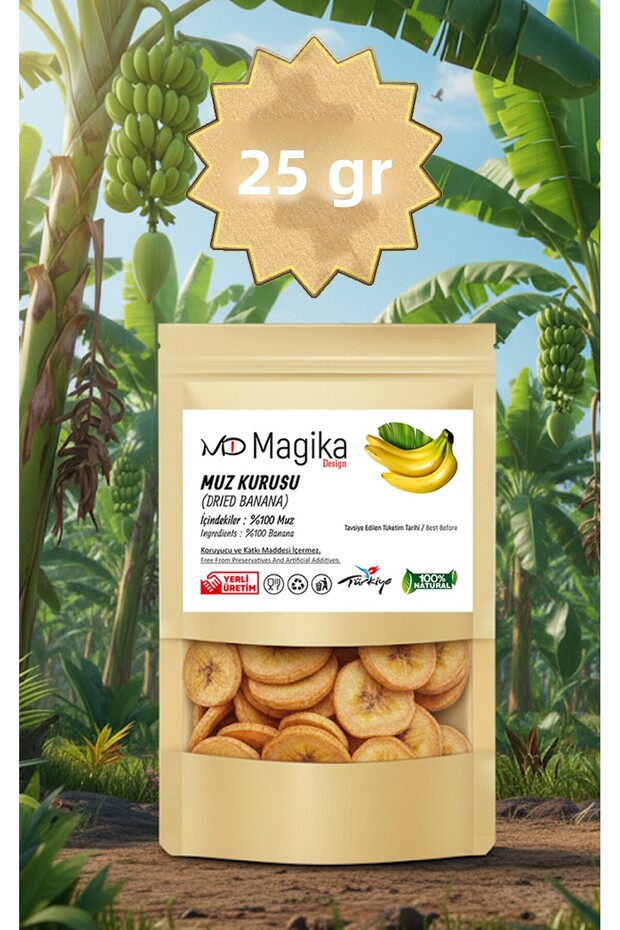 25 Gr Dried Banana, Fresh Harvest, Domestic Production, 100% Banana Without Additives