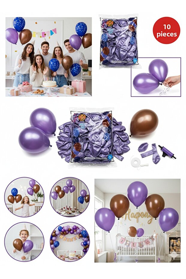 10 Purple Glitter Metallic Balloons ✨ Party & Celebration Package