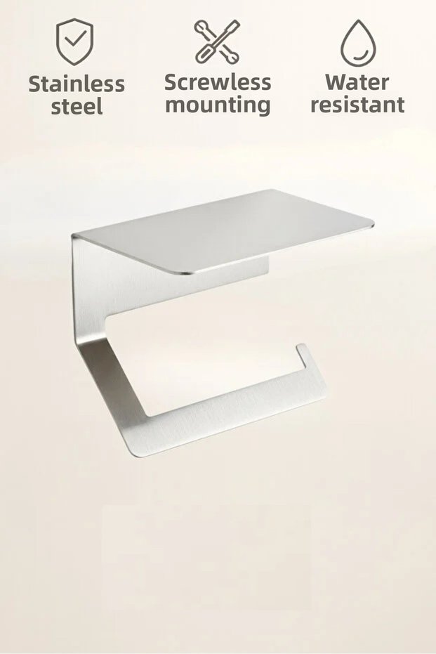 Stainless Steel Adhesive Toilet Paper Holder with Shelf |   Installation Without Drilling |   Moisture Resistant