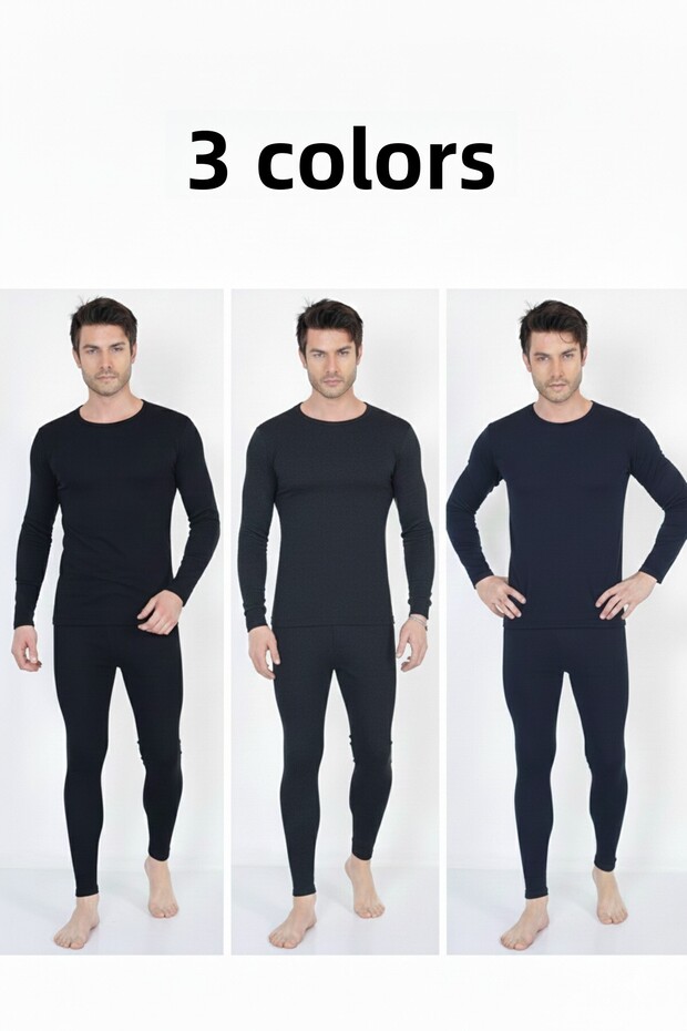 |   Winter Thermal Men's Top and Bottom Set Collection (Black Anthracite Navy Blue) 3 Piece Set