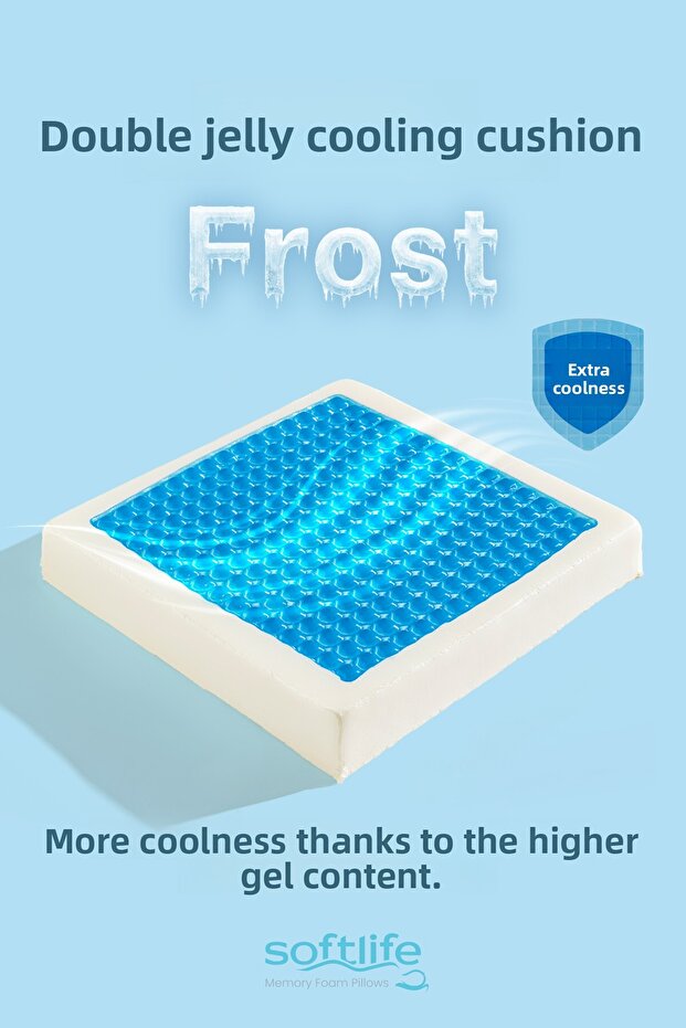 Frost Double Jelli Visco Cold Sitting Cushion Cooling Visco Wheelchair Cushion 45*43*7cm