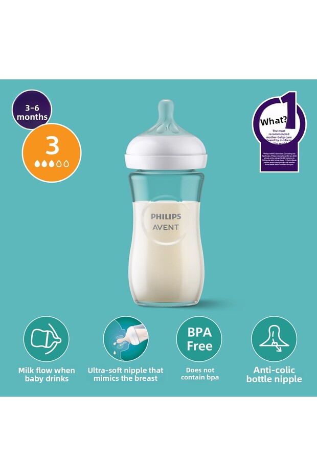 Natural Responsive Glass Baby Bottle 240 ml 1 Month Scy933/01