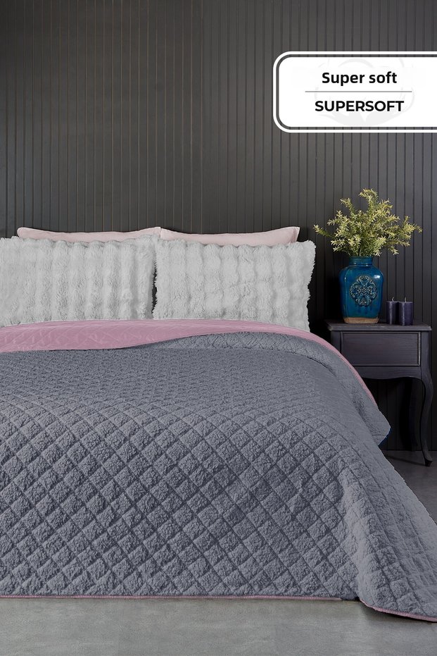 Premium Plush Single Multi-Purpose Bedspread 160X220 Double-Sided Blanket Pike Anthracite Powder