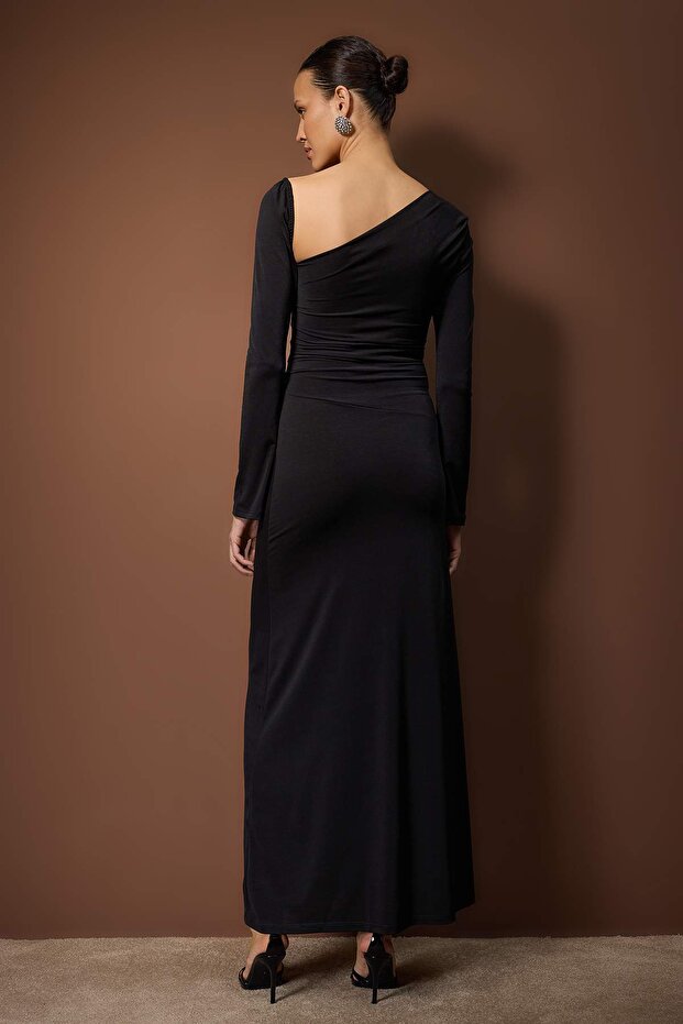 Siyah Örme Maxi Abiye & Mezuniyet Elbisesi TPRAW26AE00019 - 4