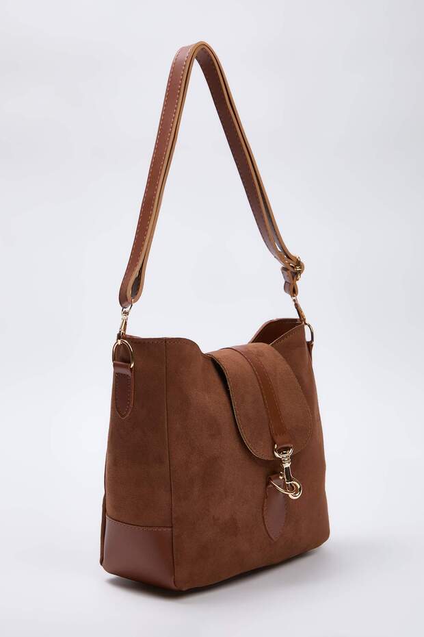 Taba Süet Toka Detaylı Kadın Midi Tote Omuz Çanta TAKAW26OC00063 - 4