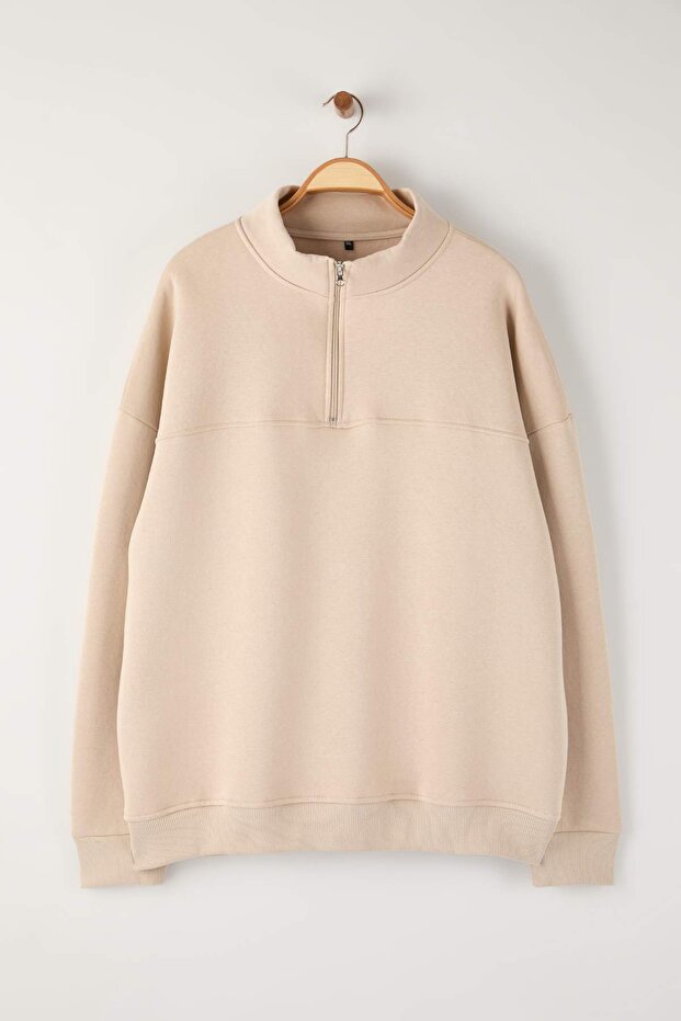 Bej Oversize Büyük Beden Sweatshirt TMNAW25AO00028 - 2