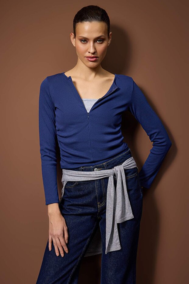 Lacivert Örme Bluz TWOAW26BZ00031 - 1