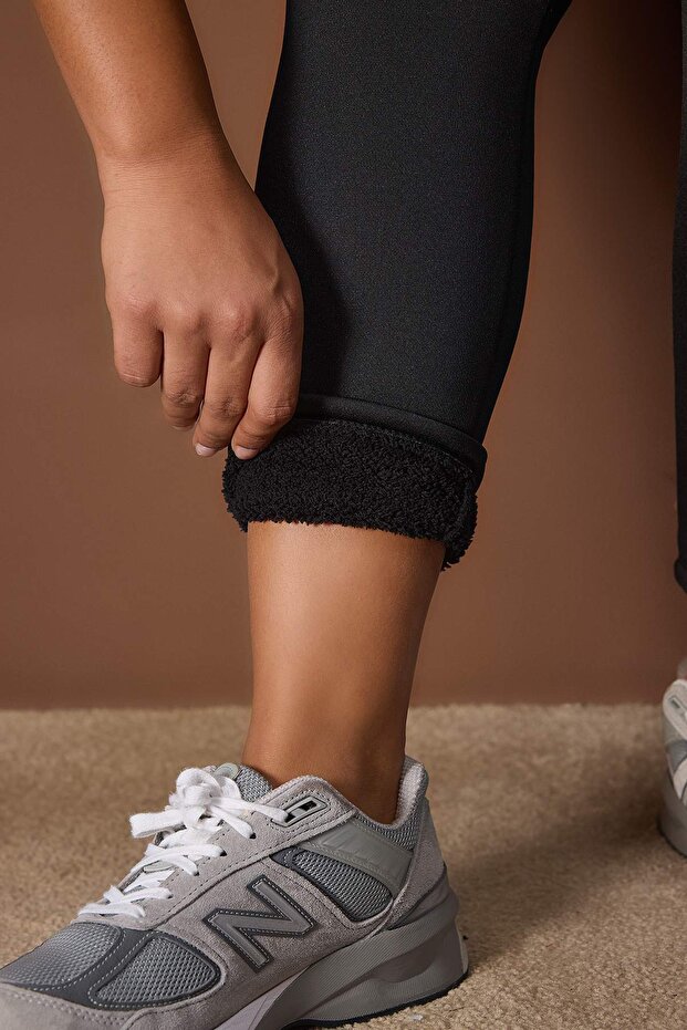Winter Essential/Kayak Koleksiyonu Siyah İçi Polarlı/Peluşlu Sıcak Tutan Tam Boy Tayt TBBAW26BV00005 - 3