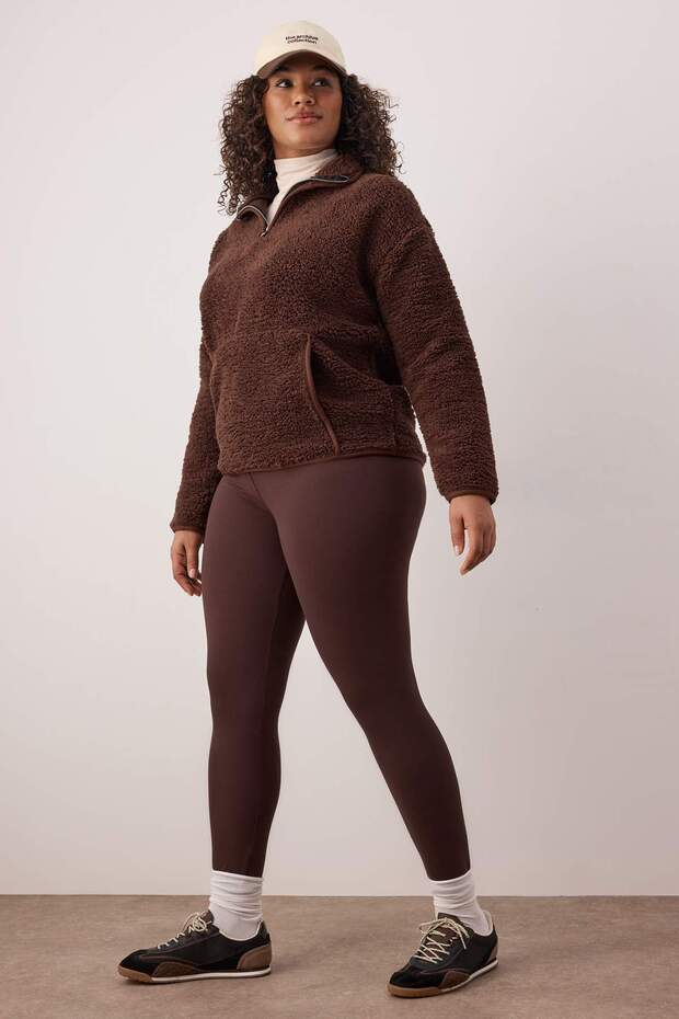 Kahverengi Soft Fırçalı Kumaş Reflektör Baskı Detaylı Tam Boy Örme Spor Tayt TBBAW26BV00007 - 1
