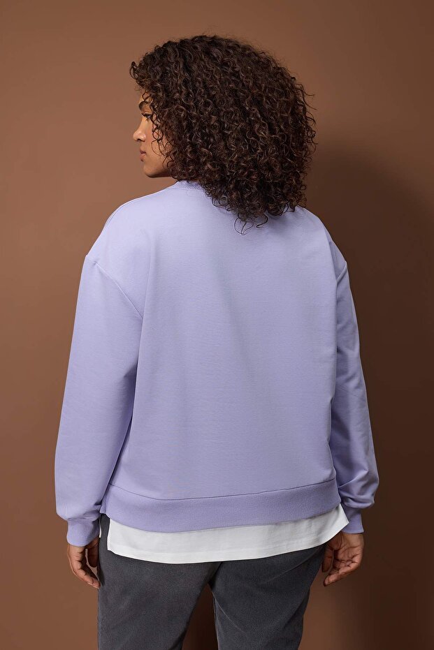 Lila Alttan T-Shirt Çıkma Görünümlü İnce Örme Büyük Beden Sweatshirt TBBAW23AO00023 - 4