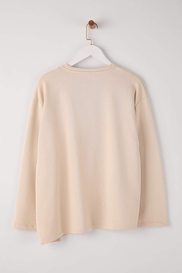 Taş Triko Detaylı Bisiklet Yaka Relaxed Örme Sweatshirt TWOAW26SW00076 - 6