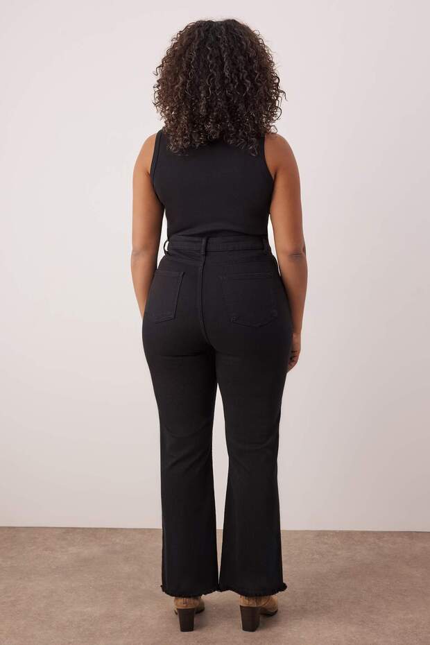 Siyah Yüksek Bel Pis Uç Detaylı Geniş Paça/Wide Leg Comfort/Orta Esnek Jeans TBBSS23CJ00009 - 4